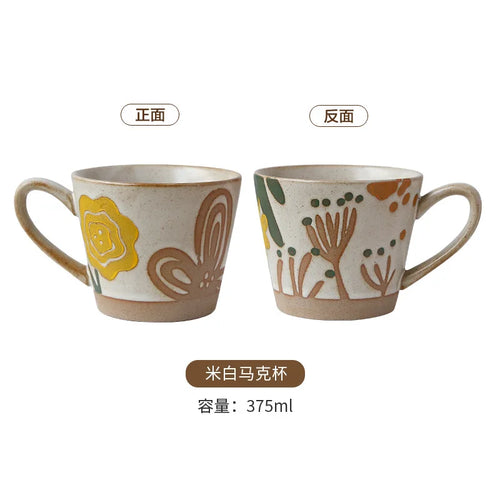 Mug retro ceramique peint main motif floral personnalisable