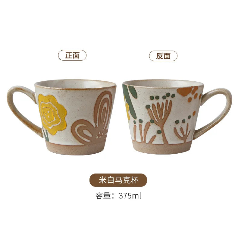 Mug retro ceramique peint main motif floral personnalisable