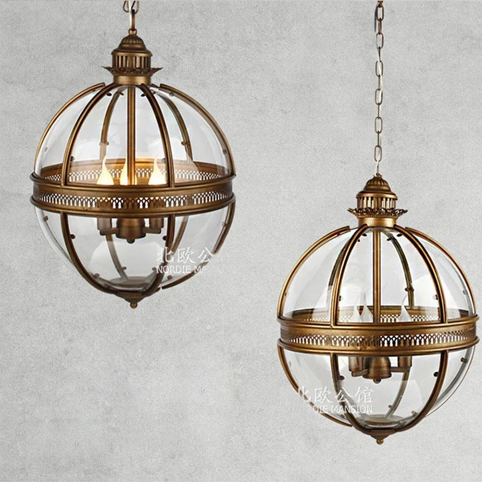 lustre sphérique rétro en fer et verre brillant - vue 5 sur 11