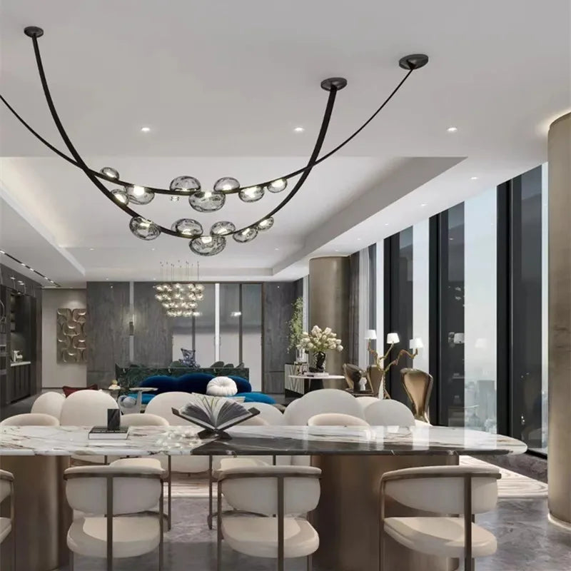 sandyha lustre en cuir avec suspension led design moderne - vue 6 sur 12