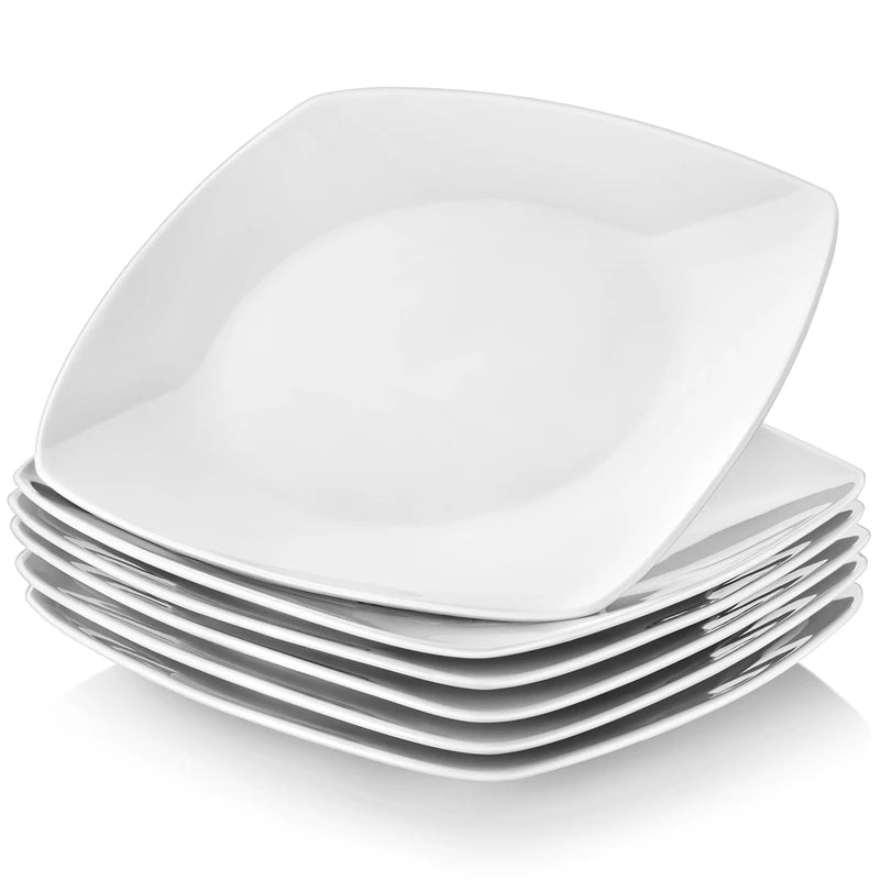 Service 6 assiettes carrées porcelaine moderne 23x23 cm - vue 2 sur 7