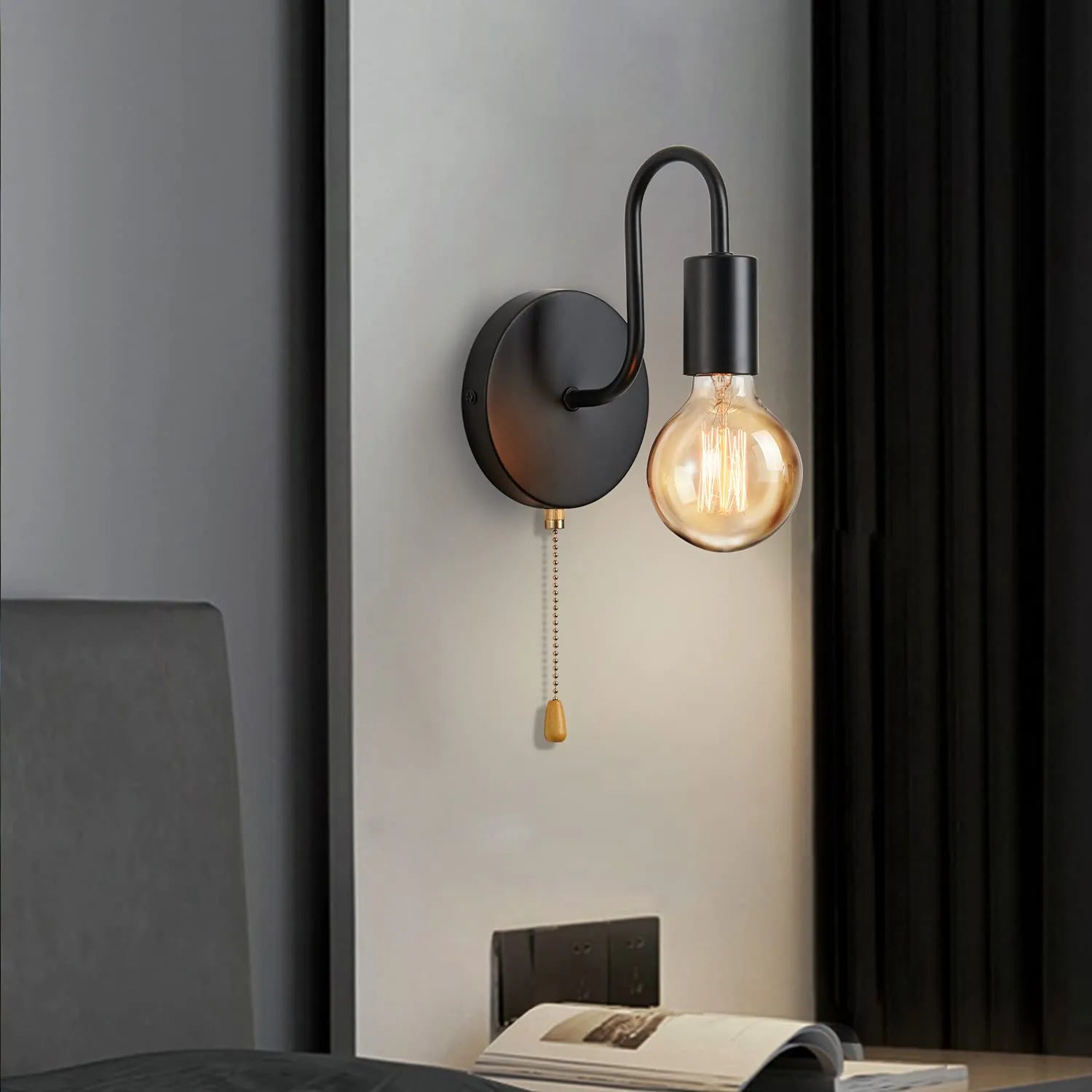 Applique murale industrielle nordique en fer noir E27 - vue 7 sur 6