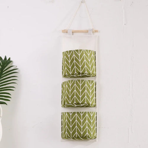 sac de rangement suspendu en coton et lin trois couches - vue 10 sur 9