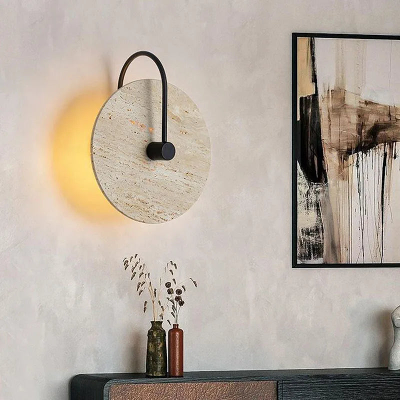 applique murale led ronde en métal et pierre pour hôtel boutique