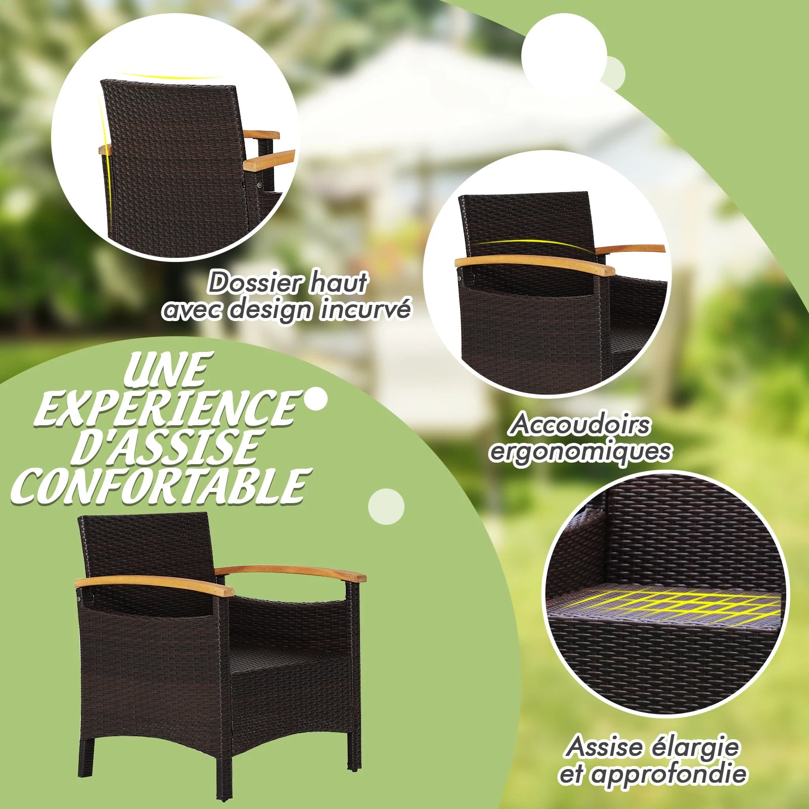 mobilier de jardin en rotin avec deux fauteuils et une table - vue 5 sur 6
