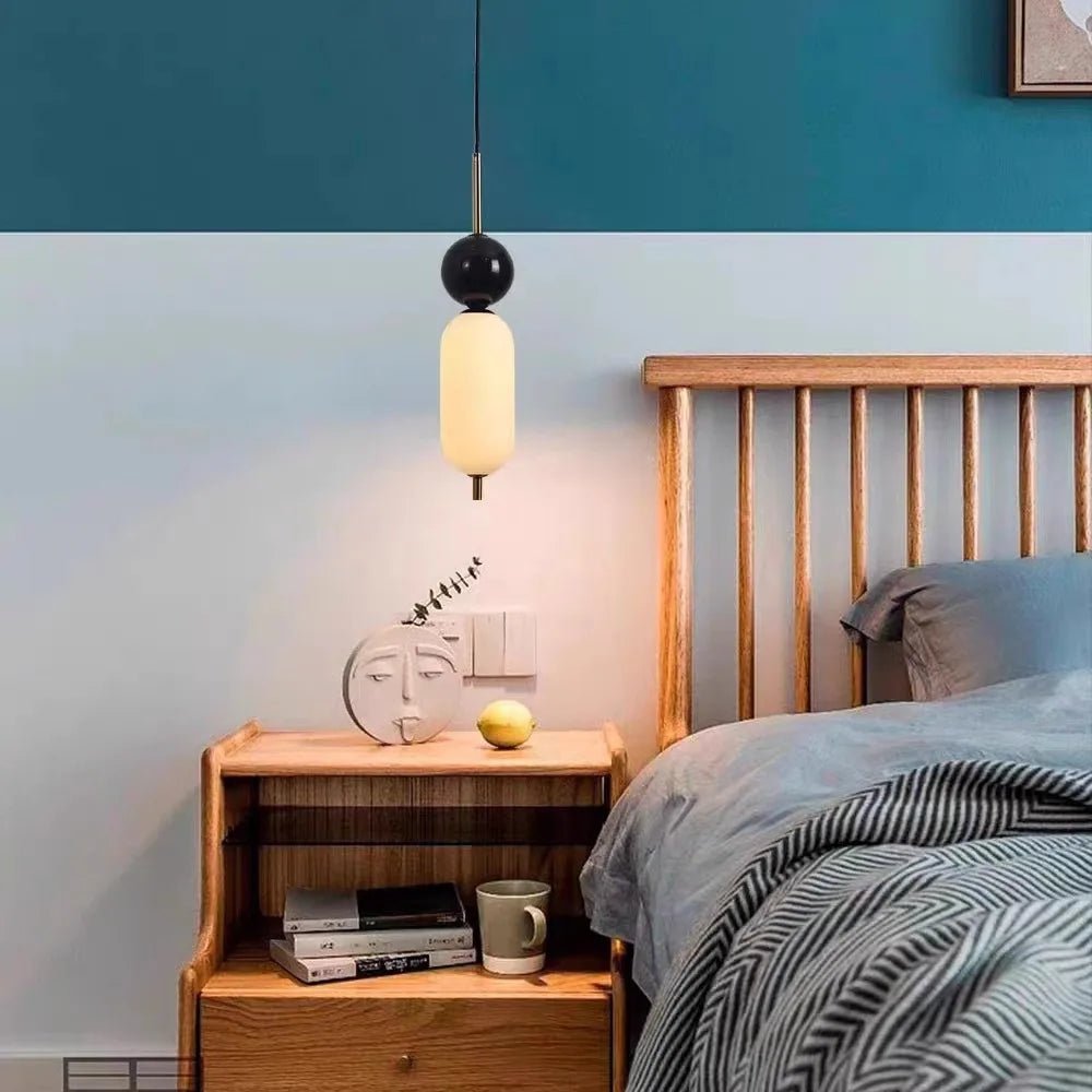 lustre led en boule de marbre naturel en acrylique avec fil réglable - vue 6 sur 7