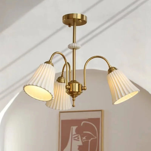 Lustre de style français rétro en céramique blanche - vue 4 sur 11