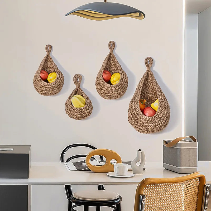 panier de rangement en coton tissé forme goutte pour fruits et légumes - vue 4 sur 9