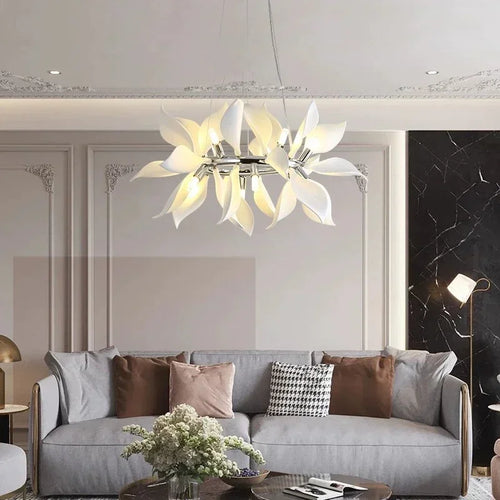 lustre moderne en céramique avec pétales de fleurs et lumière led - vue 4 sur 15