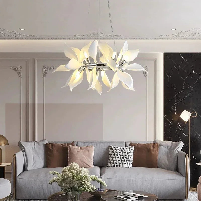 lustre moderne en céramique avec pétales de fleurs et lumière led - vue 3 sur 15