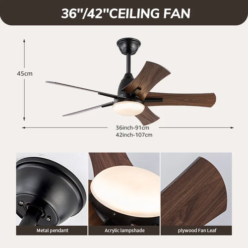 ventilateur de plafond moderne en bois avec télécommande et lumière - vue 3 sur 8