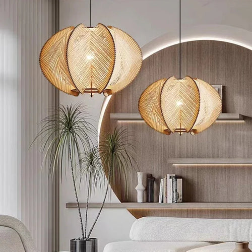 lustre japonais en rotin luminaire suspendu élégant et naturel - vue 6 sur 6