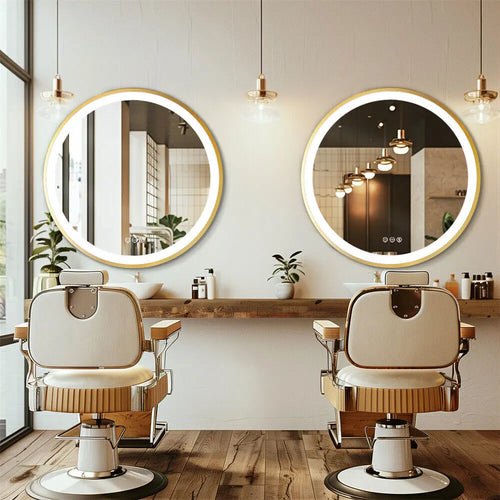 miroir rond éclairé avec cadre en aluminium et fonction mémoire