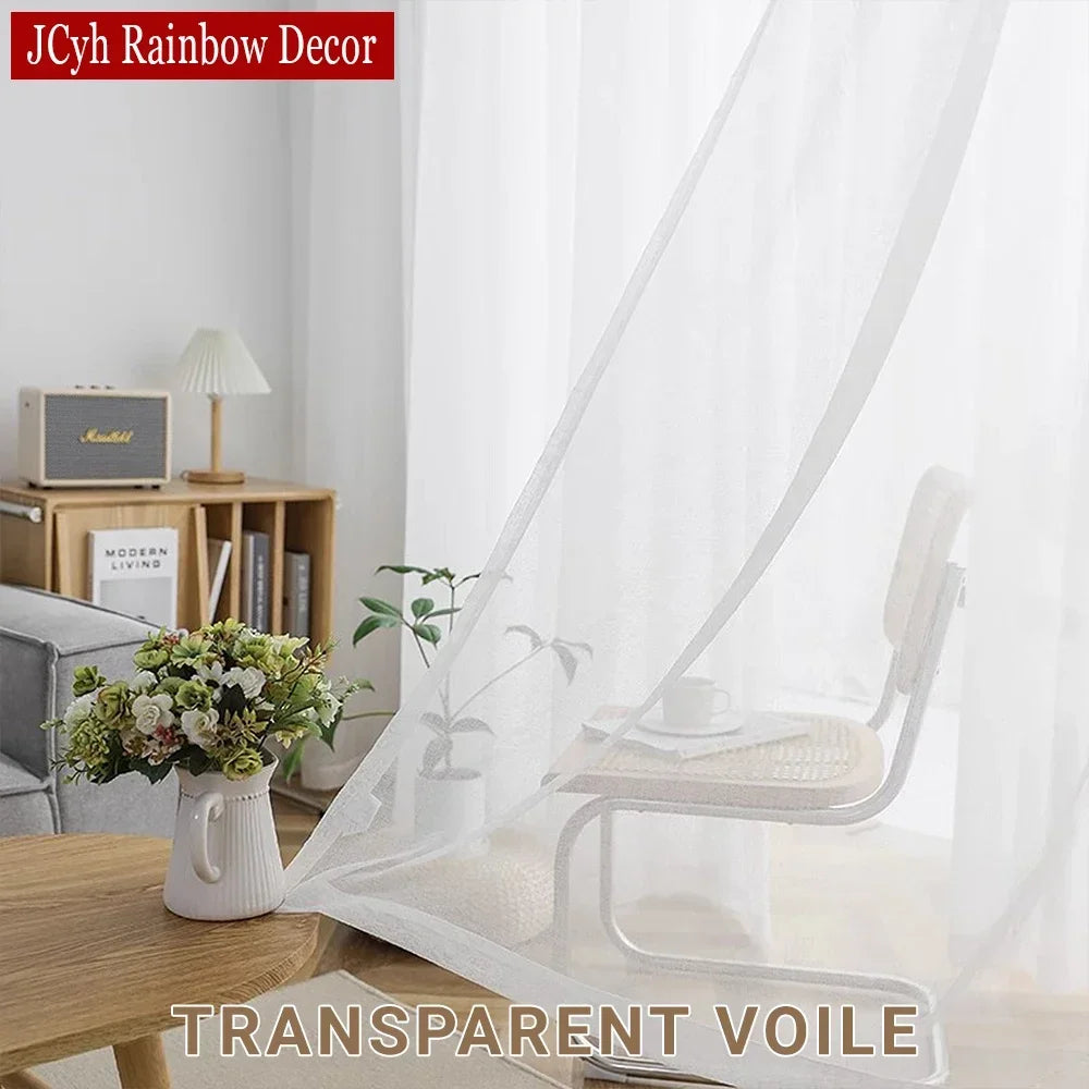 Voilage tulle transparent style moderne pour salon fenetre - vue 2 sur 7