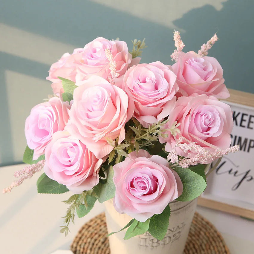 bouquet de roses artificielles en soie pour décoration et mariage - vue 10 sur 12