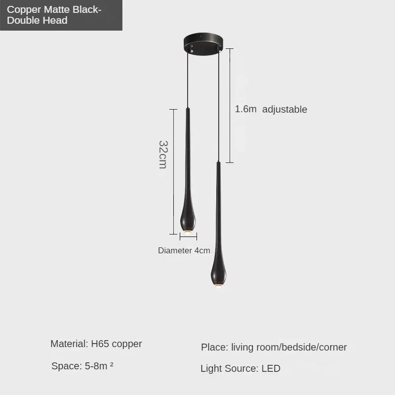 suspension moderne en forme de goutte d'eau en cuivre décoratif - vue 7 sur 10