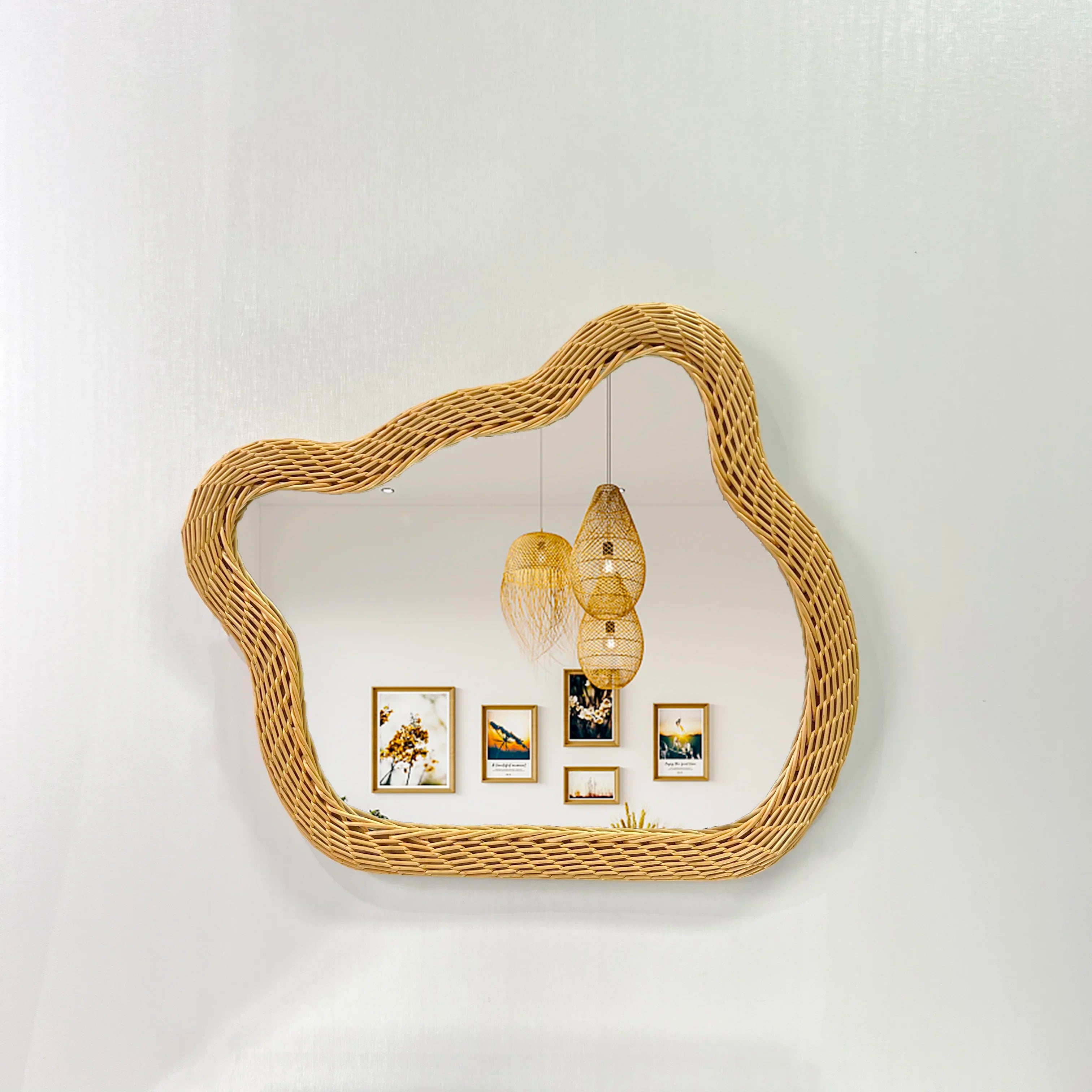 miroir en rotin ours design luxueux à suspendre au mur - vue 4 sur 6