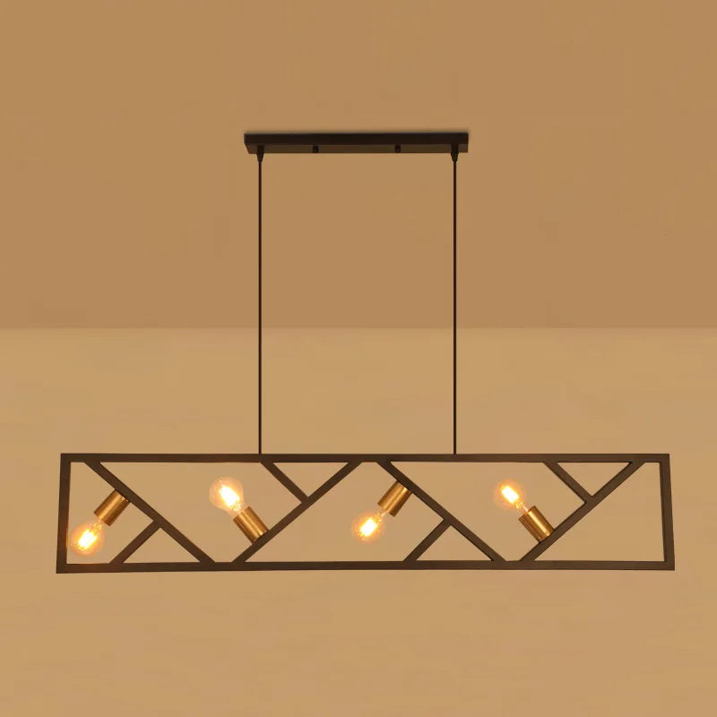 Style industriel fer art lustre restaurant salon lait thé café créatif 4 têtes personnalité lampe suspendue - vue 6 sur 7