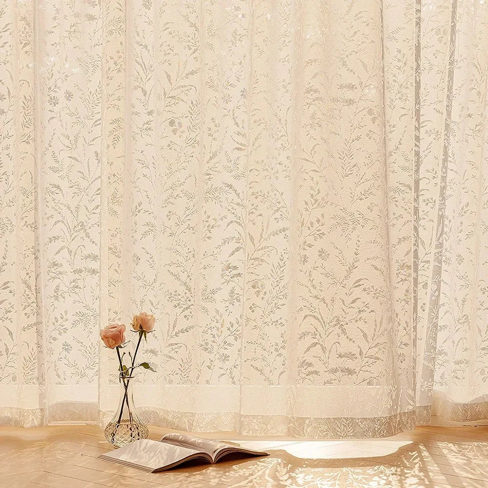 Voilage dentelle élégant floral pour salon chambre moderne - vue 4 sur 8