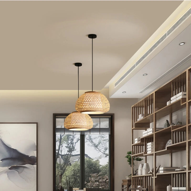 lustre en bambou tricoté à la main suspension décorative pour maison