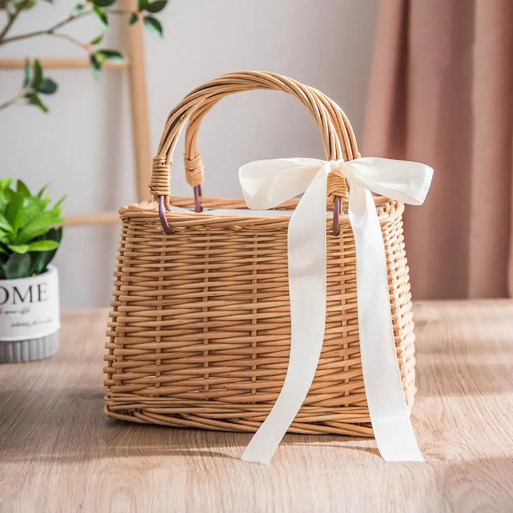 panier à fleurs en osier sac à main en rotin tissé à la main - vue 6 sur 8