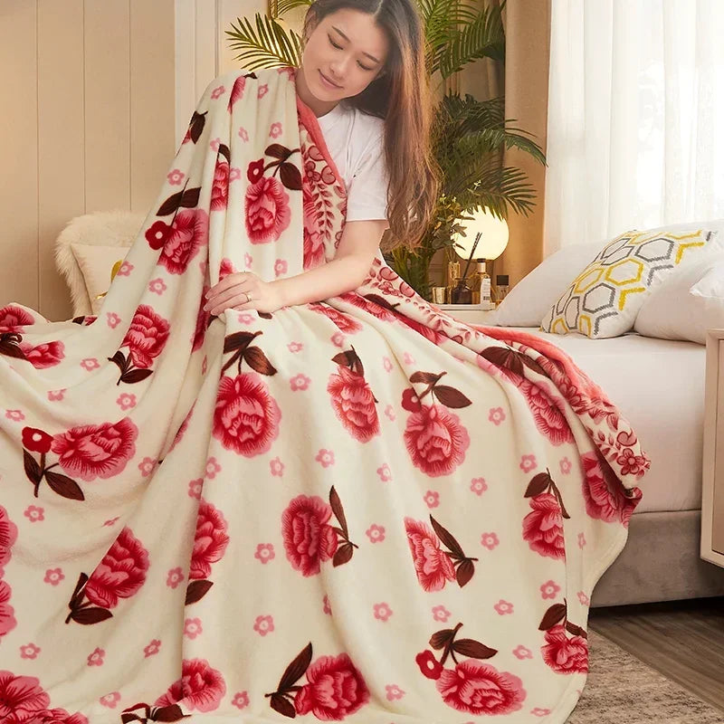 plaid polaire fin motifs carreaux floral pour chambre - vue 6 sur 6