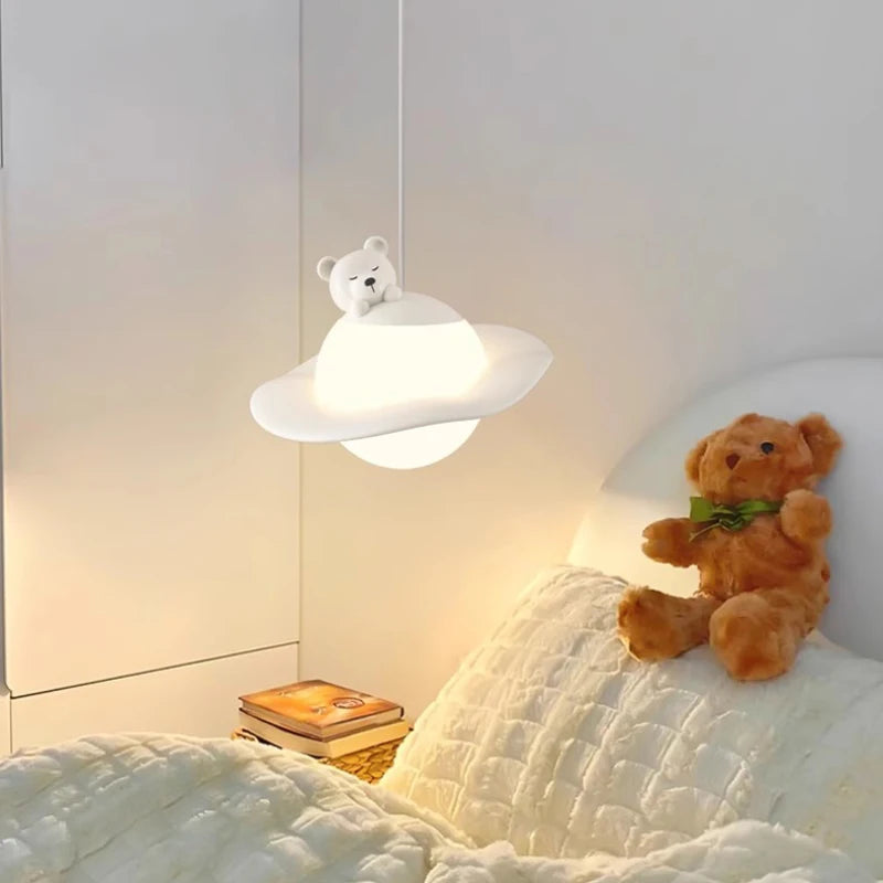lustre mignon en forme de lapin ours et lune pour chambre d'enfant - vue 5 sur 8