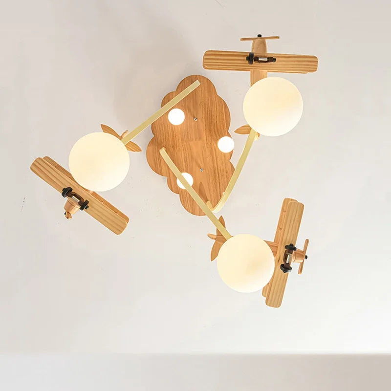 lustre en bois avion pour chambre d'enfant plafonnier led - vue 6 sur 7