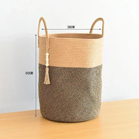 grand panier à linge tissé avec poignées en coton pliable