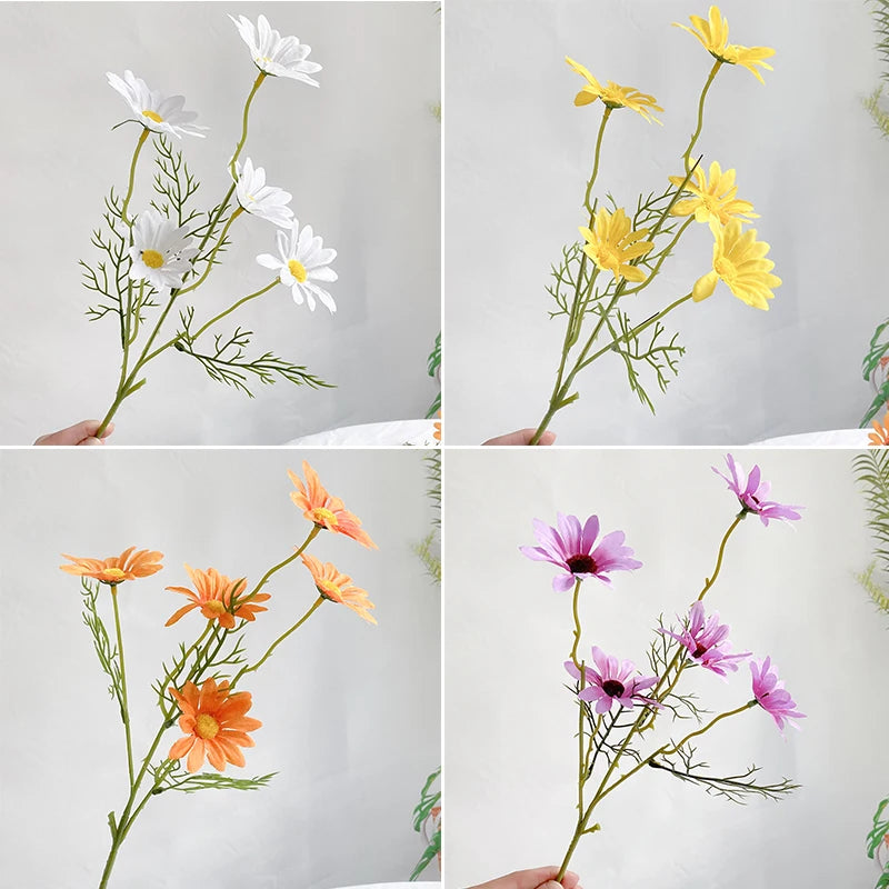 5 têtes de marguerites blanches fleurs artificielles pour décorations festives - vue 7 sur 11