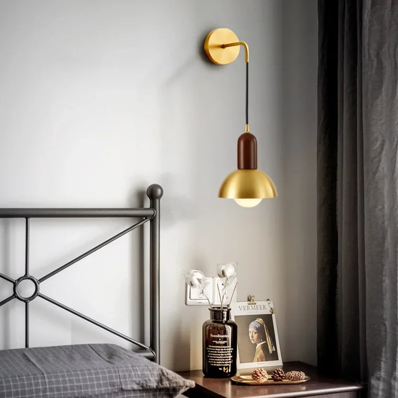 lustre minimaliste style japonais en noyer noir avec applique en laiton - vue 3 sur 8