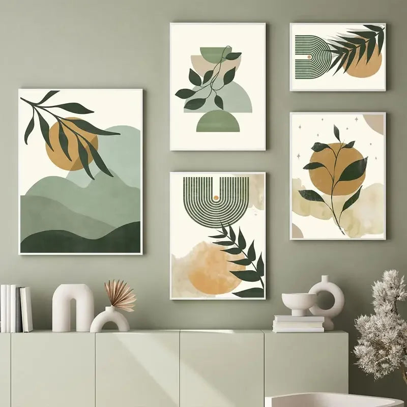 affiches d'art mural boho feuilles soleil lune géométriques abstraites
