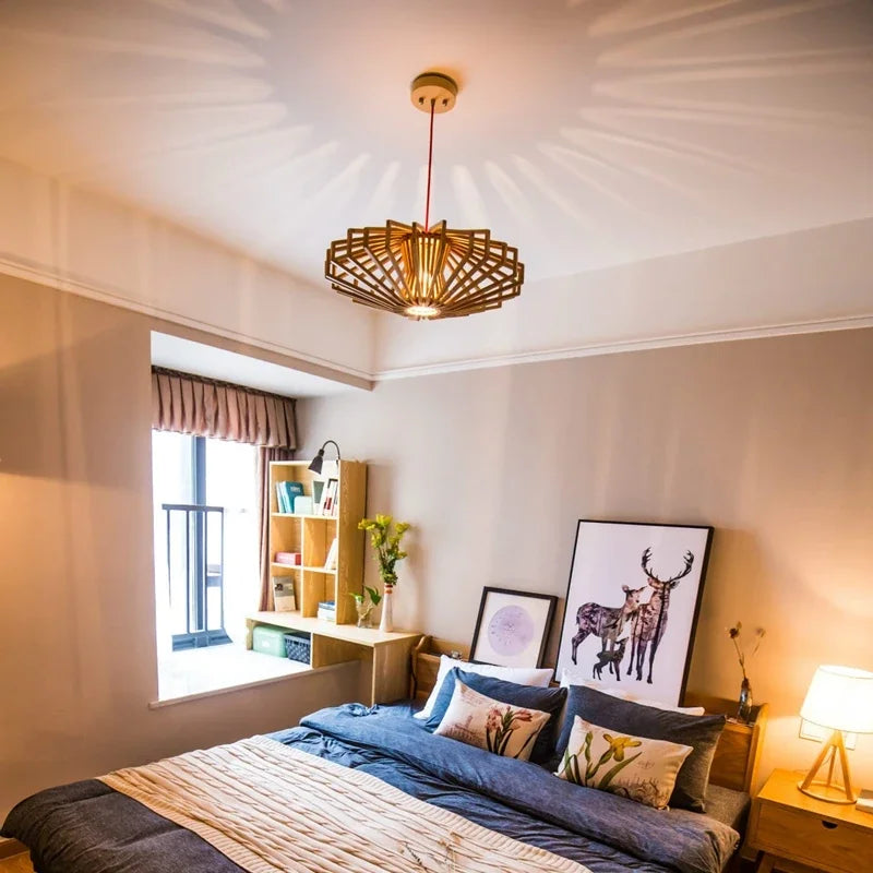 Simple Nordic solid wood chandelier warm bedroom lamp restaurant creative personalized wooden Chandelier - vue 6 sur 7