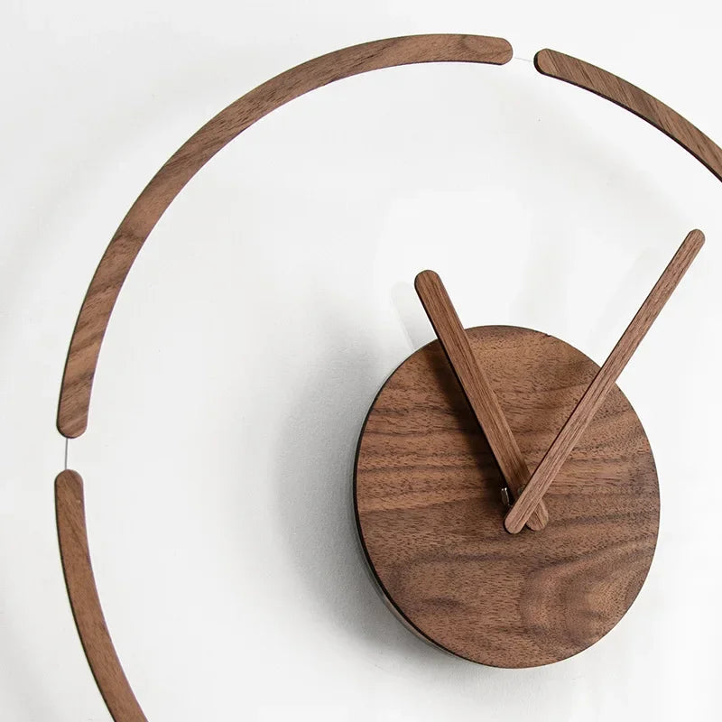 horloge murale en verre de noyer style nordique silencieuse - vue 3 sur 8