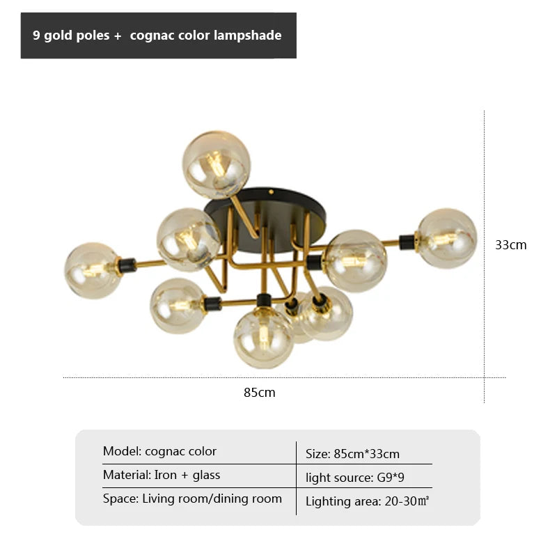 Plafonnier en verre nordique G9 LED lumière industrielle en métal pour chambre salon salle à manger étude maison intérieur loft lumière - vue 12 sur 18