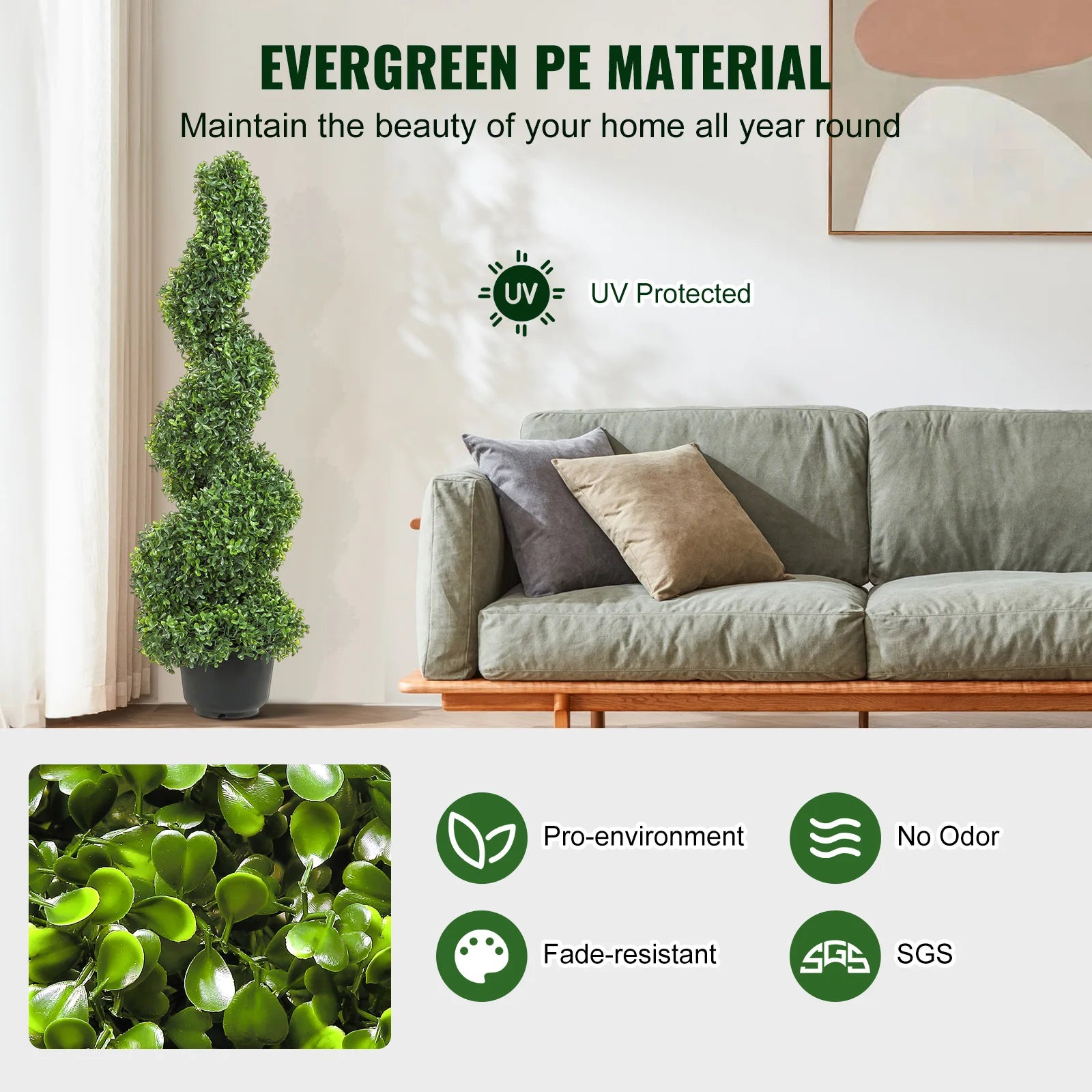 plante artificielle topiaire spirale décorative en plastique vert - vue 5 sur 10