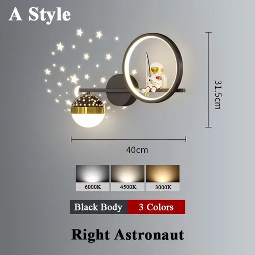 applique murale led créative lune astronaute décoration pour enfant - vue 9 sur 23