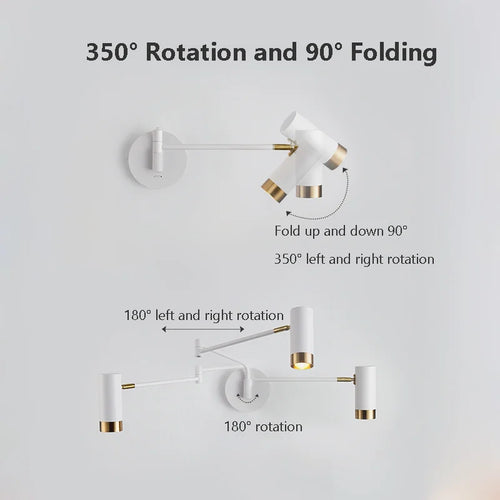 applique murale pliante led avec interrupteur bras long - vue 6 sur 7