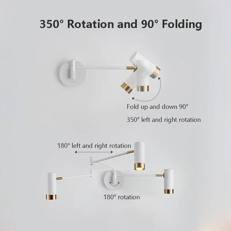 applique murale pliante led avec interrupteur bras long - vue 5 sur 7