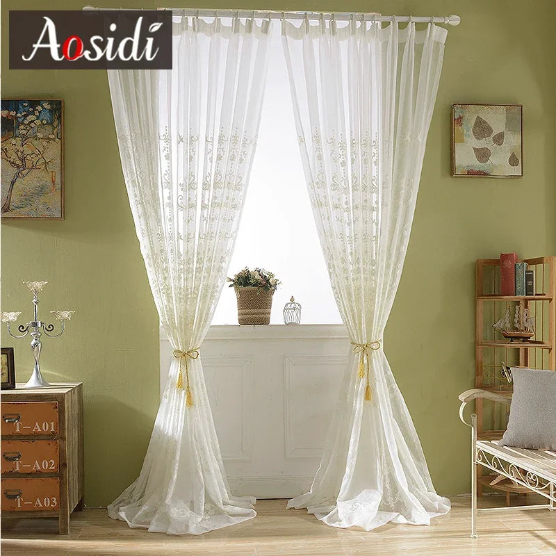 Voilage tulle brodé floral style europe salon chambre - vue 5 sur 7