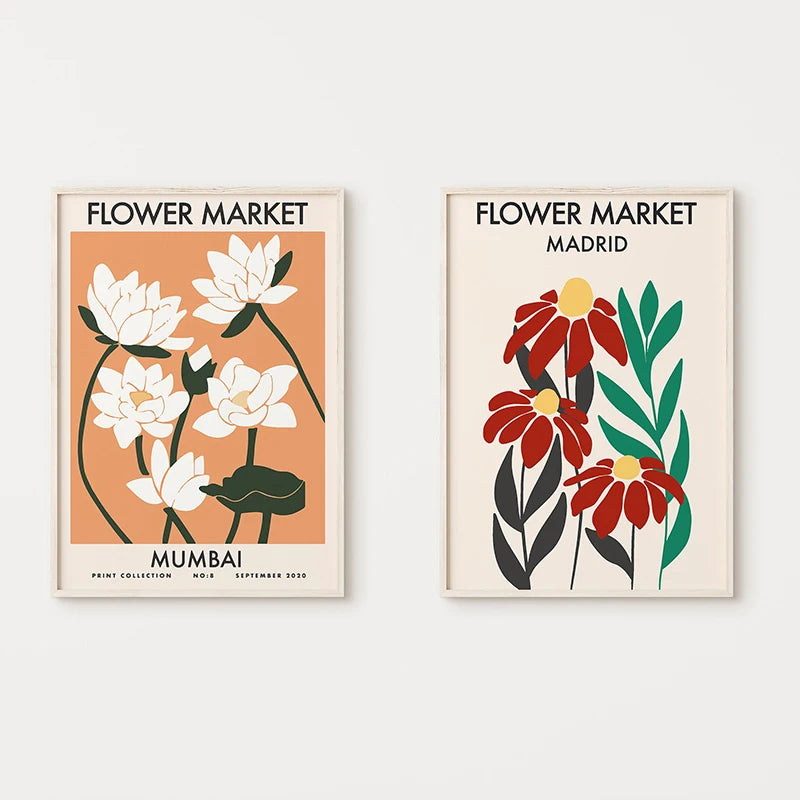 affiche fleurs peinture abstraite style nordique décoration murale