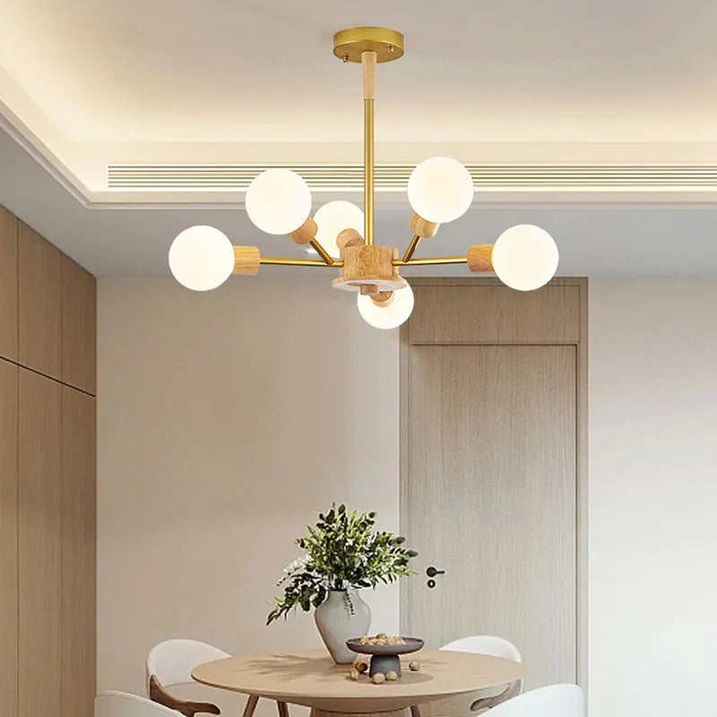 lustre à led en bois nordique pour décoration intérieure moderne - vue 3 sur 9