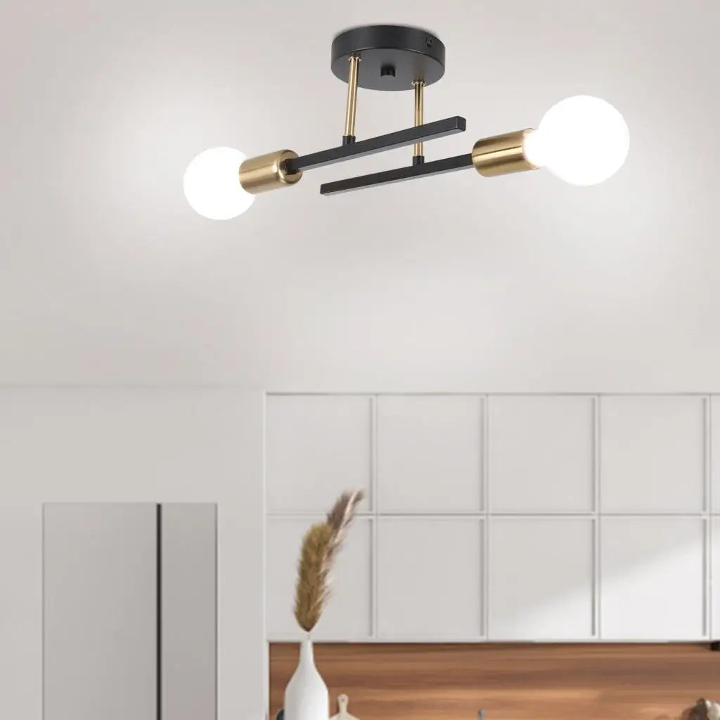 plafonnier rétro en fer forgé LED noir et or E27 lumière salon barre décoration moderne luminaire maison - vue 4 sur 19