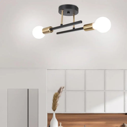 plafonnier rétro en fer forgé LED noir et or E27 lumière salon barre décoration moderne luminaire maison