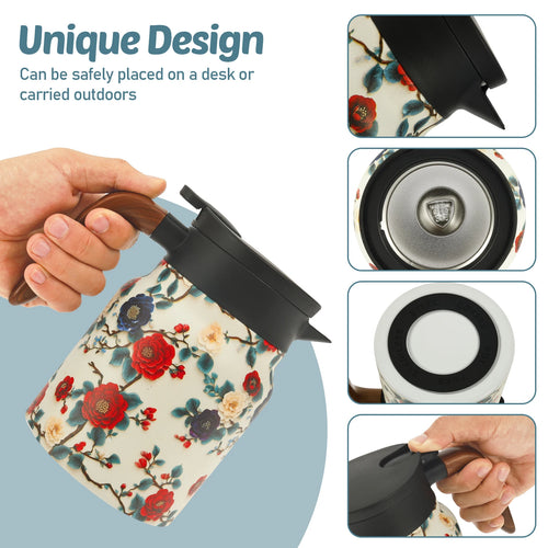 Théière isotherme vintage motif floral acier infuseur thermostat