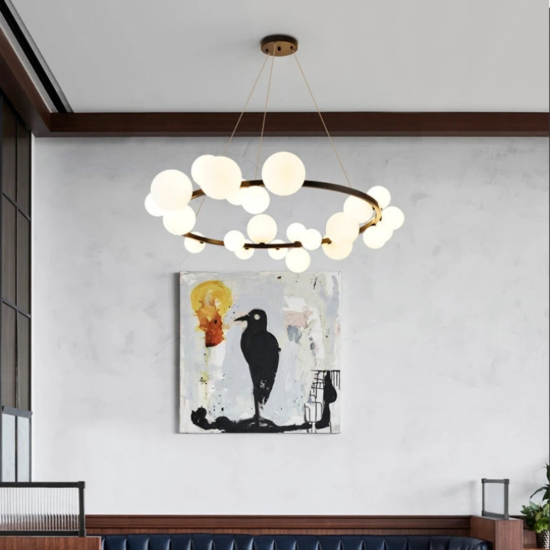 lustre moderne en verre et métal réglable en hauteur pour décoration - vue 5 sur 18