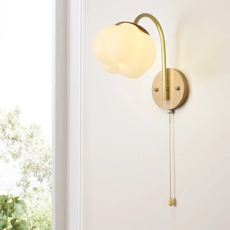 applique murale nordique en bois avec cordon interrupteur design coton