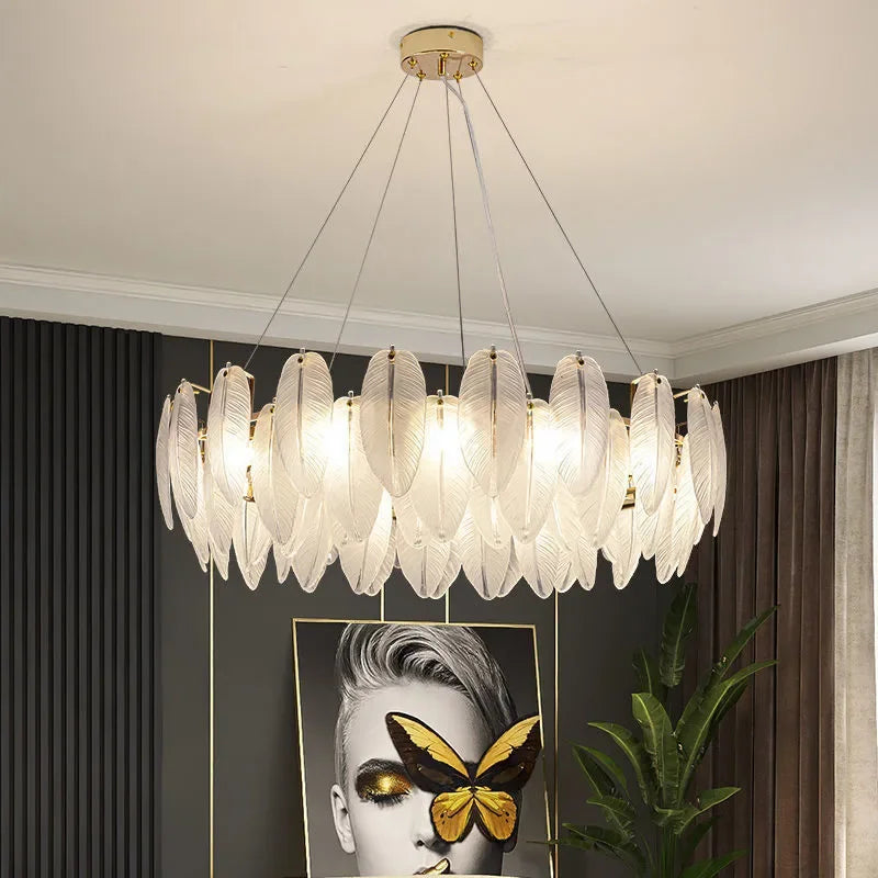 Feather Glass Led Chandelier Pendant Lights Suspension Hanging Lamp for Living Room Bedroom - vue 5 sur 12