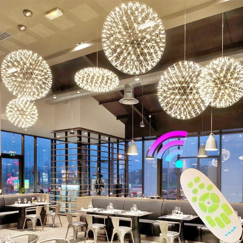 lustre suspension loft en acier inoxydable led spark ball