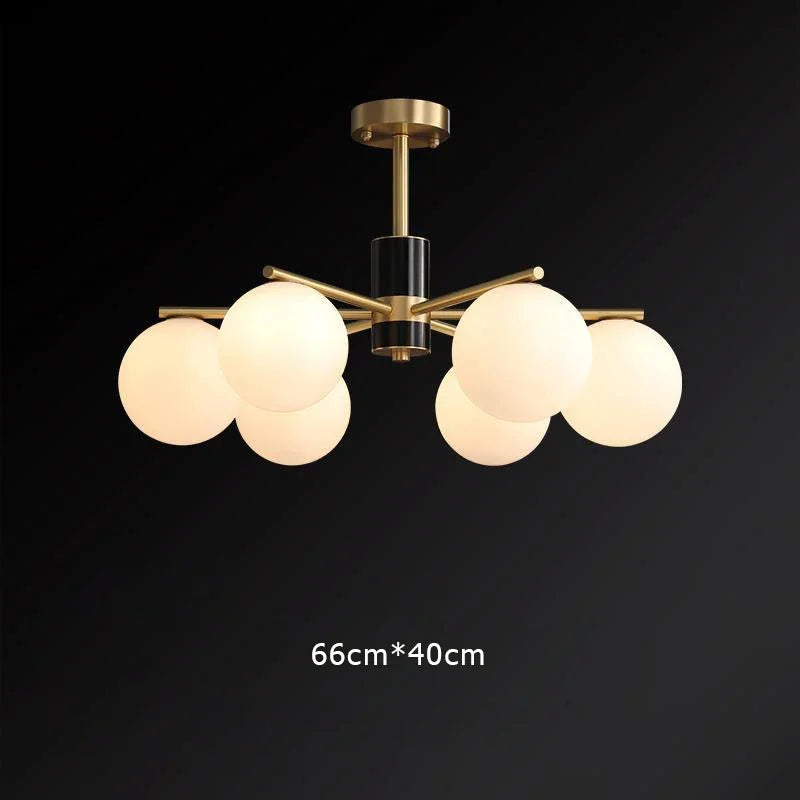 suspension nordique luxe en cuivre doré avec boules de verre blanches - vue 10 sur 12